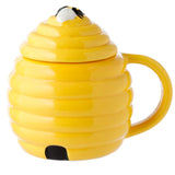 Bienenstockförmiger Keramikbecher mit Deckel
