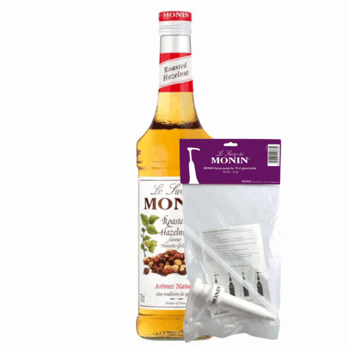 Monin-Sirup geröstete Haselnüsse (70 cl) + Siruppumpe (10 ml)