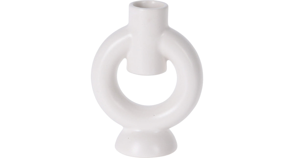 Kandelaar aardewerk ''ring'' 9x6x12cm matwit
