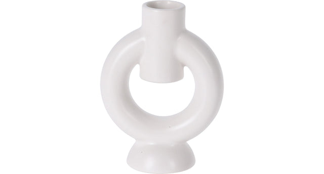 Kandelaar aardewerk ''ring'' 9x6x12cm matwit