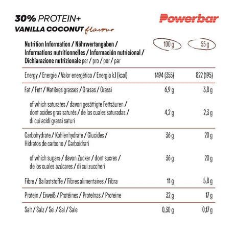 Powerbar 30 % Protein+ (15 x 55 g) – Vanille-Kokosnuss