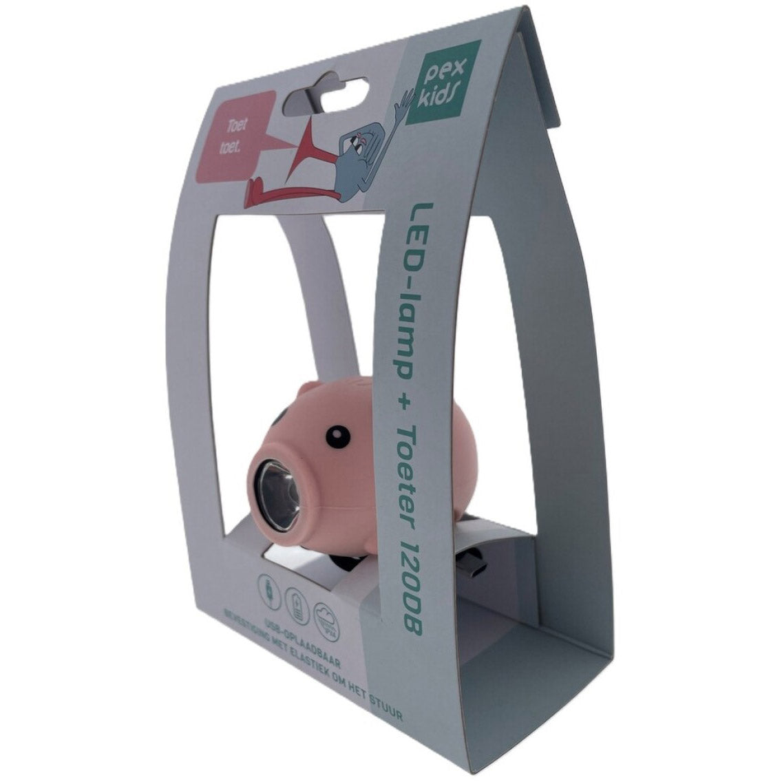 Pexkids Fahrradhupe Schwein mit LED-Lampe USB rosa