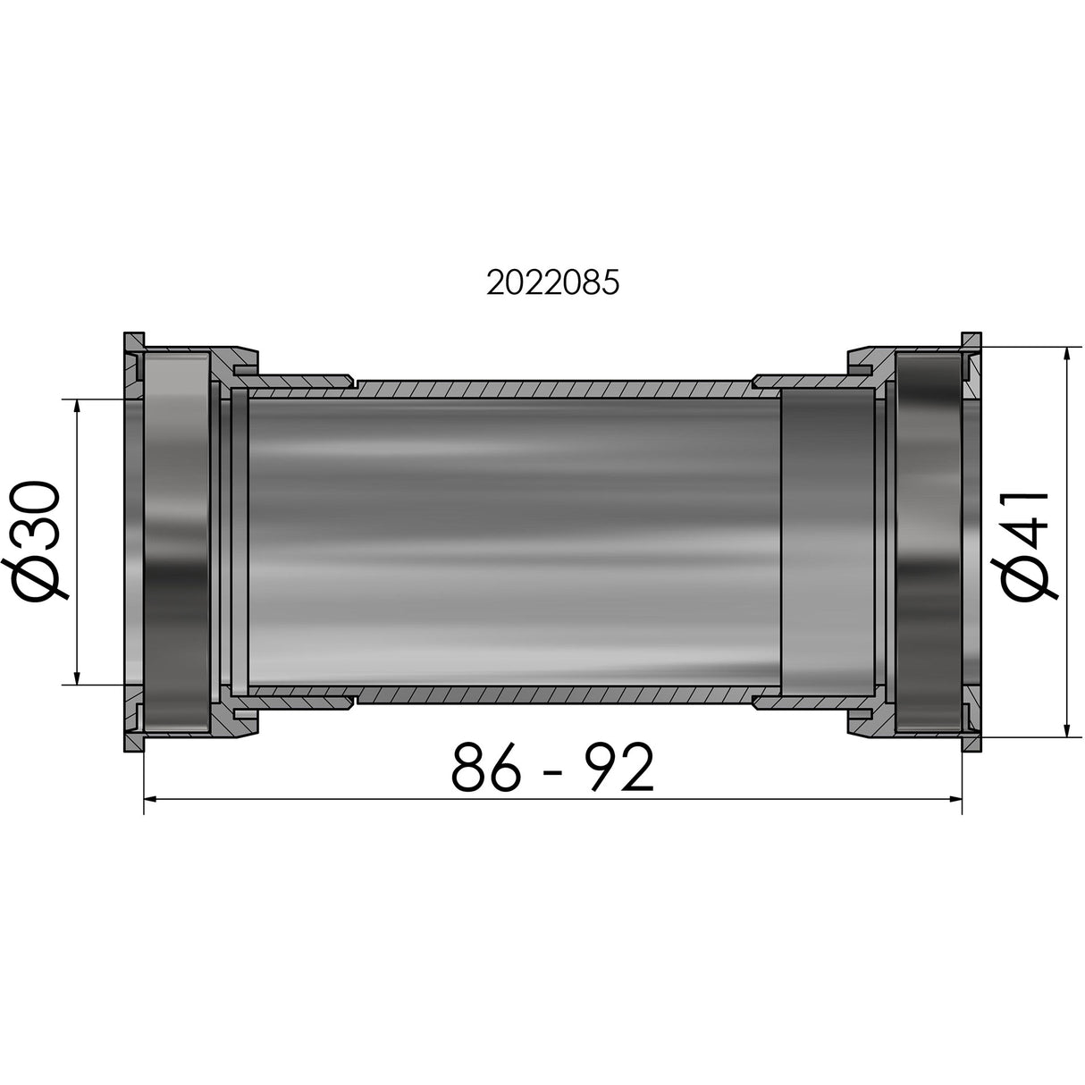 Elvedes Halterungsset mit Presspassung, Presspassung mit 41 mm BB86-92-Unterlegscheibe.