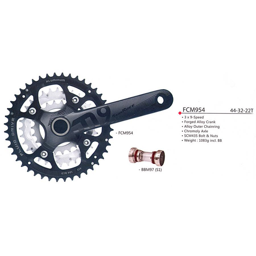 Sunrace-Sunrace CRANKKEL FCM954 22-32-44 175 mm M CG + BB