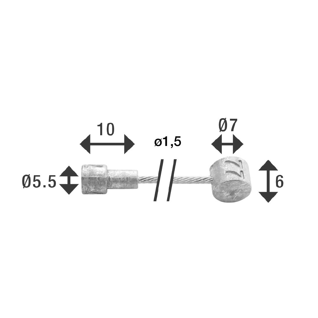 REM Binnenkabel Elvedes 2350mm stainless steel slick Ø1.5mm V-nipple and t-nipple (on map)