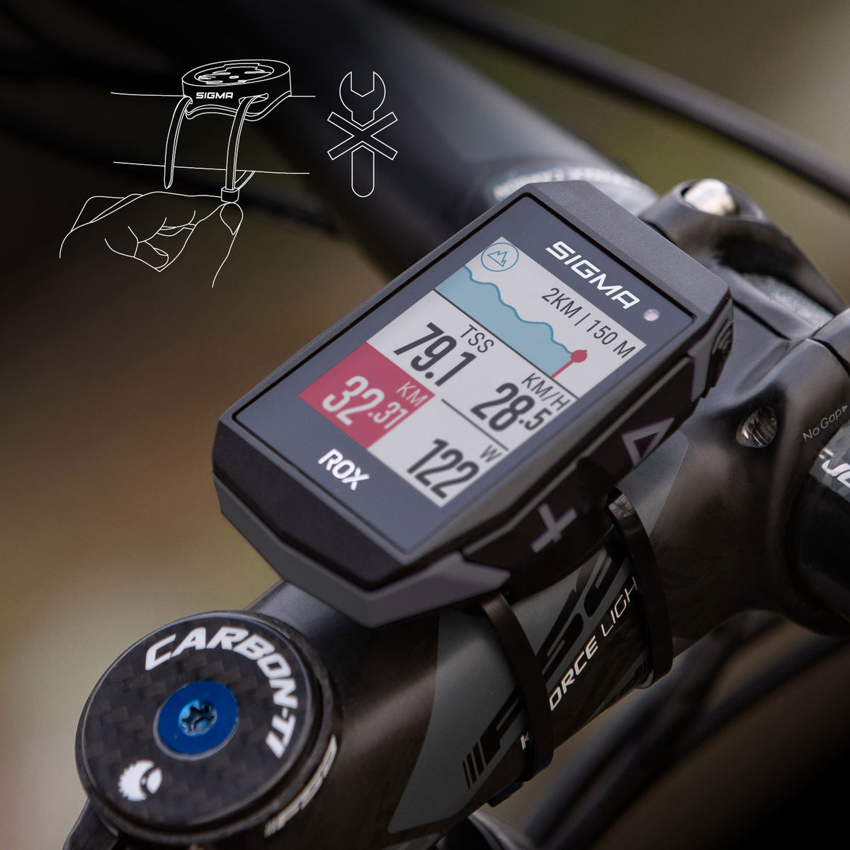 Sigma Rox 11.1 EVO GPS SW SWO Stand einfacher Halter + USB-C-Ladekabel