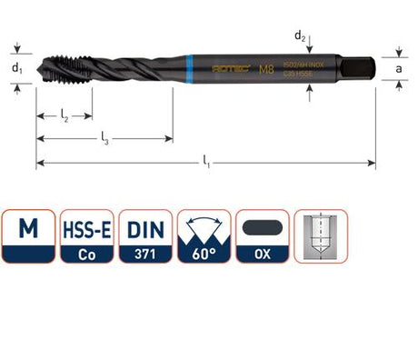 Rotec Maschinenhahn DIN371 M8 Edelstahl blind