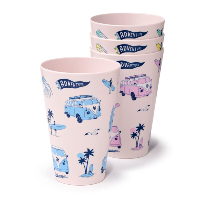 VW T1 Volkswagen Van Explore Set 4 nachhaltige Picknickbecher aus Rpet 450 ml