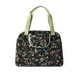 Basilikumwehrlust Carry All Bag - Schwarze Fahrradhandtasche mit farbenfrohen Vogeldruck