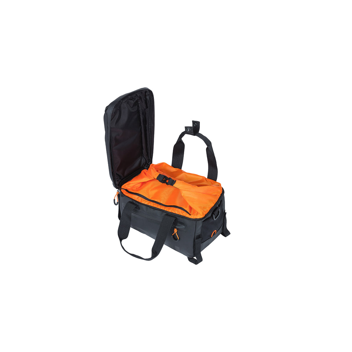 Basilikum Miles Gepäck Thringa -Tasche - Sporty Fahrradbeutel für Männer und Frauen - Schwarz Orange - wasserdicht - 7 Liter