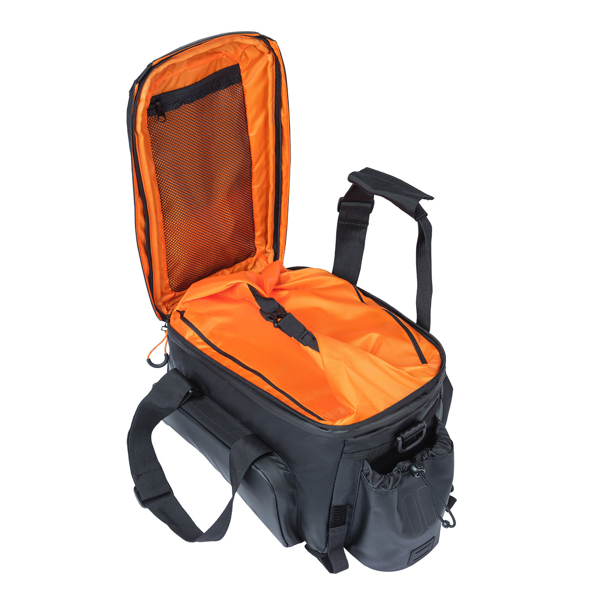 Basil Meilen XL Gepäckbasgäck, schwaarz orange, waasserdicht, 9-36L, gëeegent fir elektresch Veloen