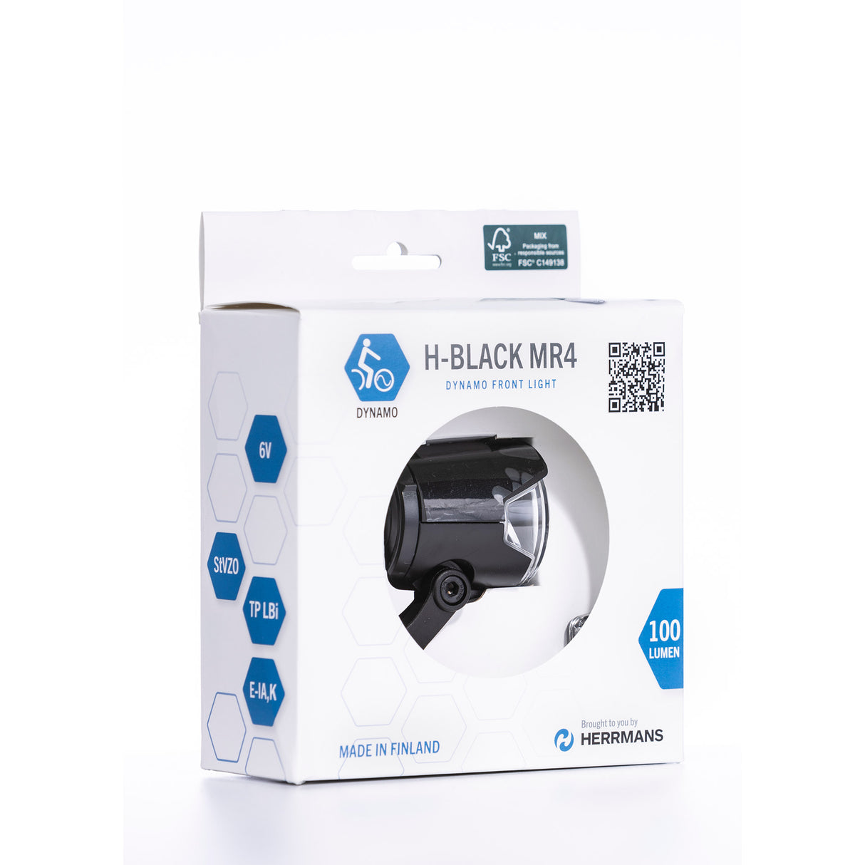 Scheinwerfer HRMANS H -Black MR4 Dynamo - auf Funktion - mit Halter - 100 120 Lumen