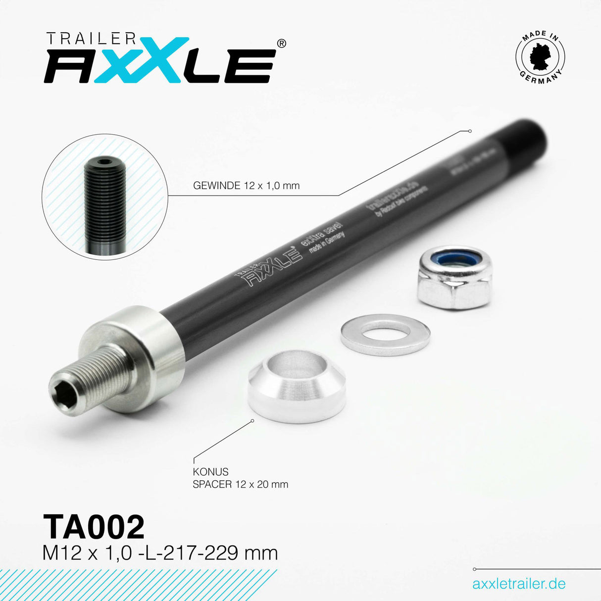 Bobike Radoxx Pflanzenachse für Anhänger M12X1.00 217-229mm