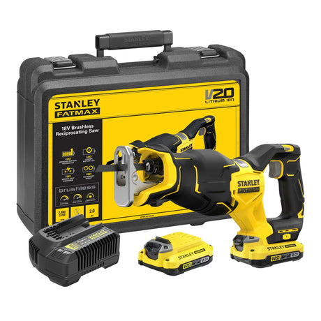 Stanley Fatmax SFMCS310D2K 20V Max* bürstenlose Akku-Säbelsäge | 2 x 2,0 Ah Akkus + Ladegerät | im Fall - sfmcs310d2k-qw