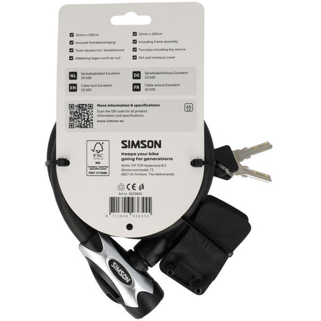 Simson spiraalkabelslot excellent size l 15mm x 100cm