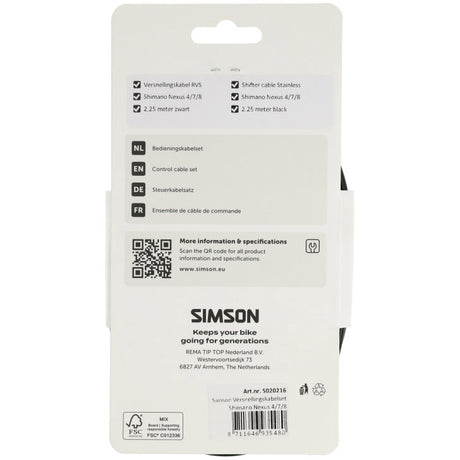 Simson versnellingskabelset shimano nexus 4 7 8 zwart rvs