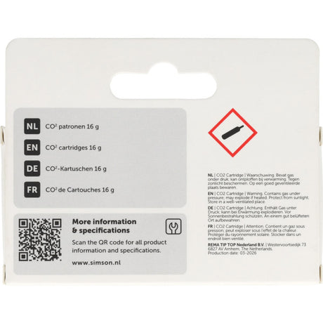 Rema Tip Top Niederlande b.v. Simson s024110 CO2-Kartuschen 16gr 2 Stk