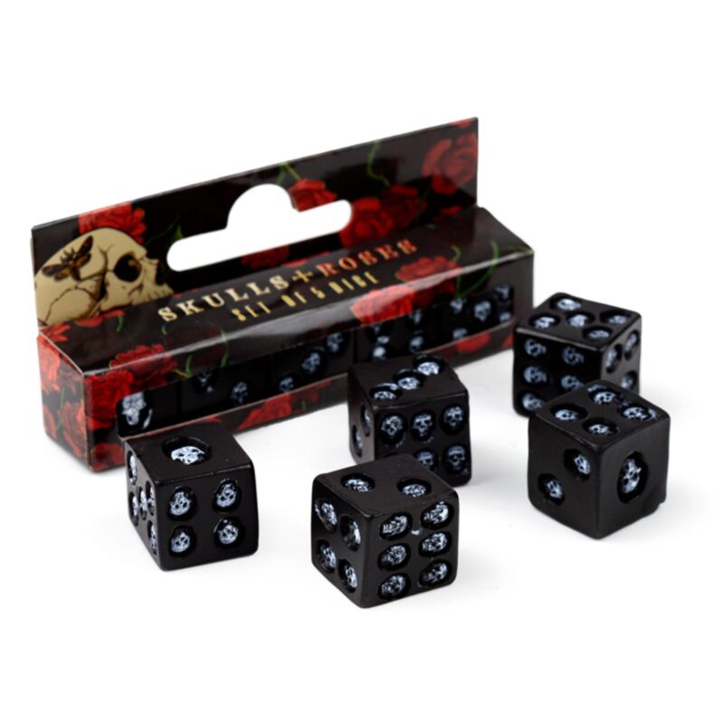 Schwarze Totenkopfwürfel im 5er-Set