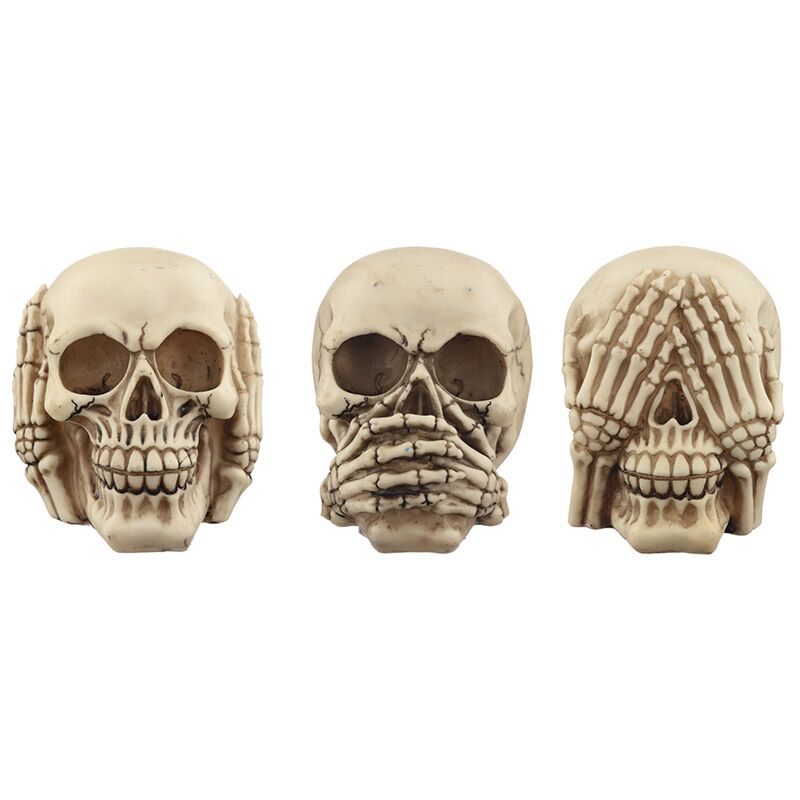 3er Set Totenköpfe, hören, sehen, nein sagen, Wohnaccessoire
