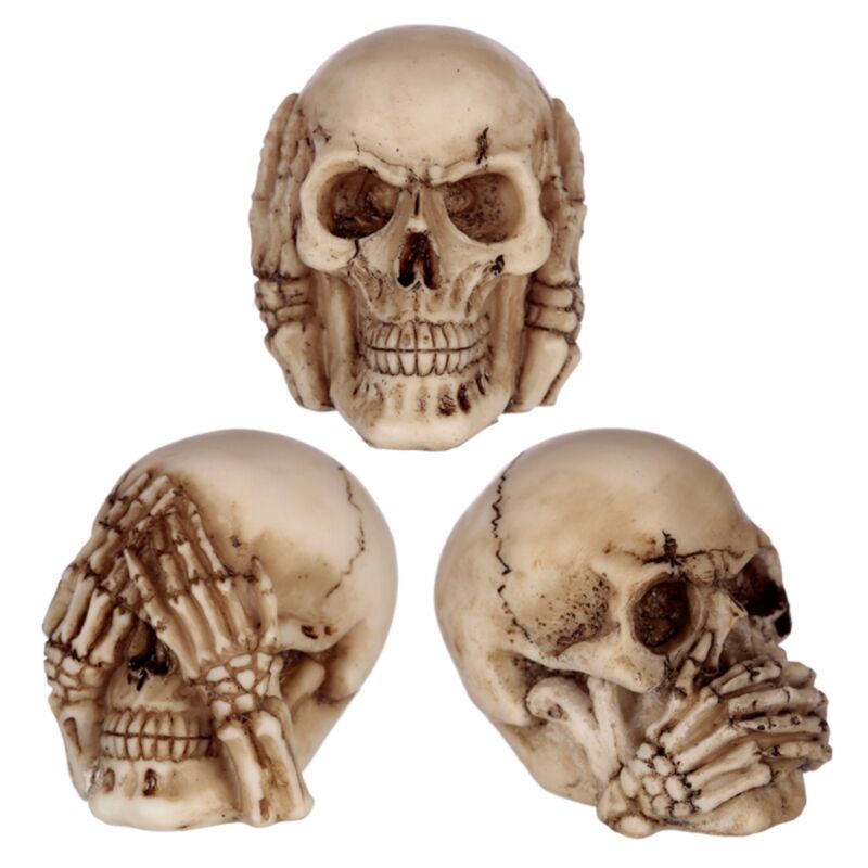 3er-Set Totenköpfe zum Hören, Sehen, Sprechen, kleines Wohnaccessoire