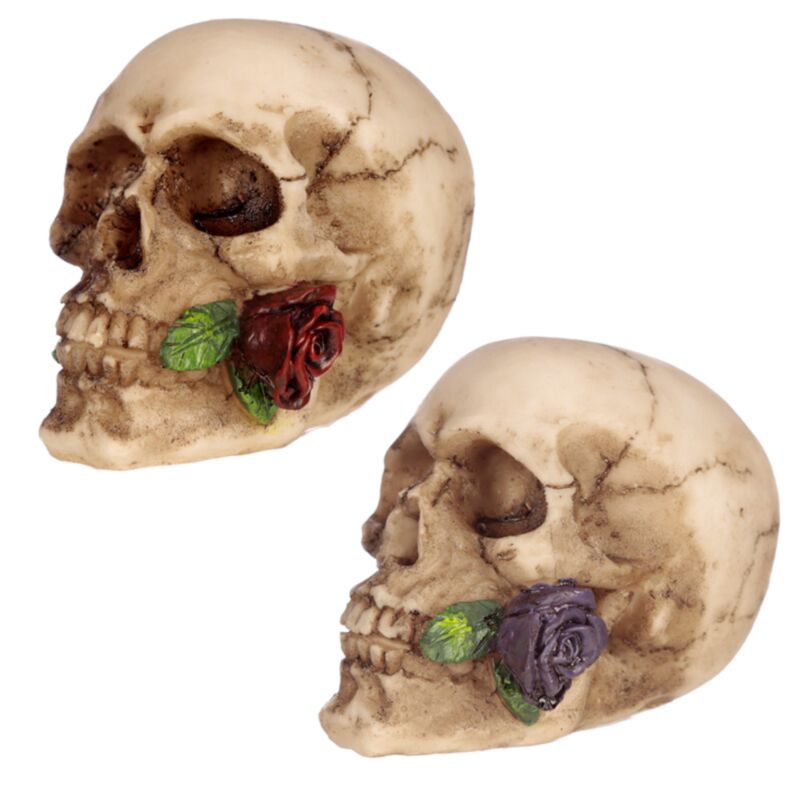 Totenkopf mit Rose zwischen den Zähnen, Wohnaccessoire
