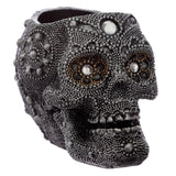 Silberfarbener Totenkopf-Teelichthalter aus Perlen