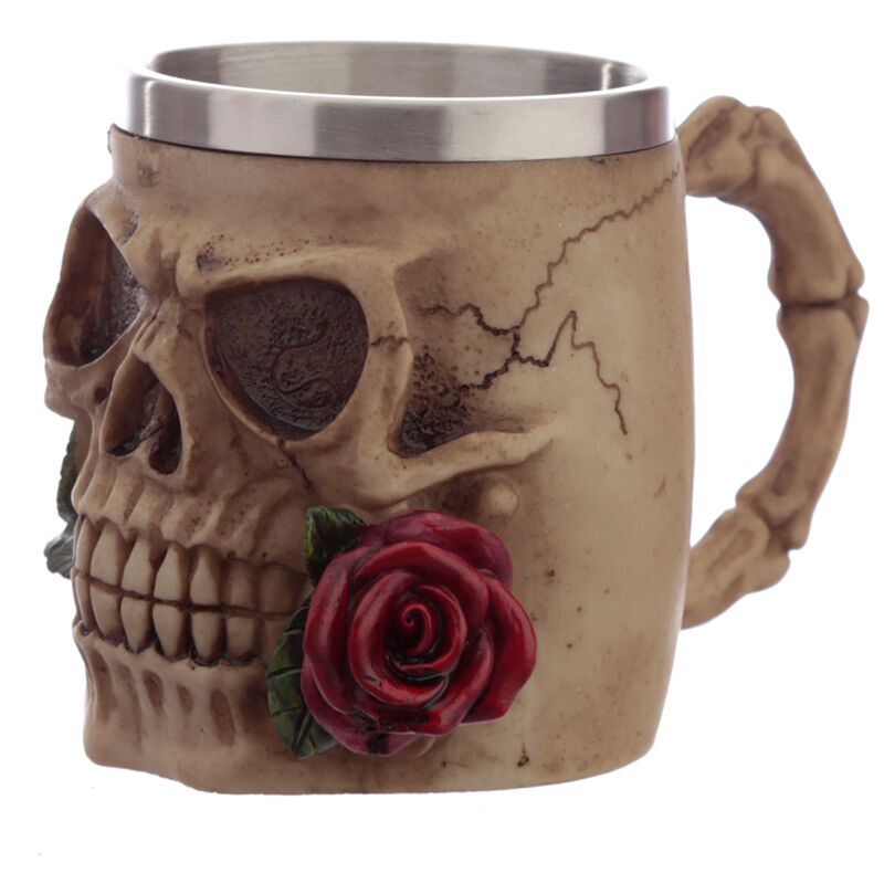 Dekorative Tasse mit Totenkopf-Rosen