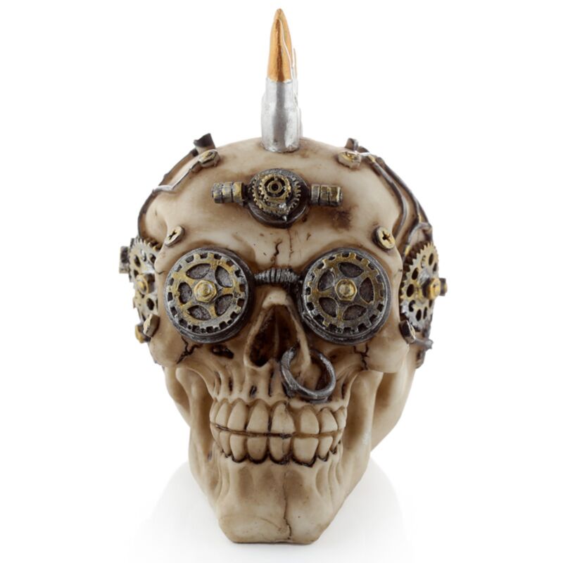 Totenkopf im Steam-Punk-Stil mit Mohikaner-Kugel als Wohnaccessoire