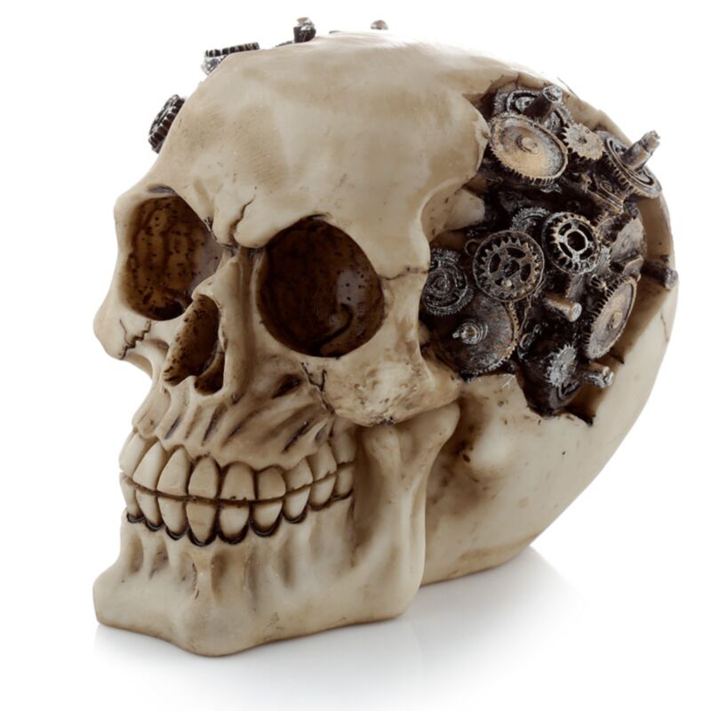 Wohnaccessoire im Steam-Punk-Stil mit Totenkopf und Zahnrädern