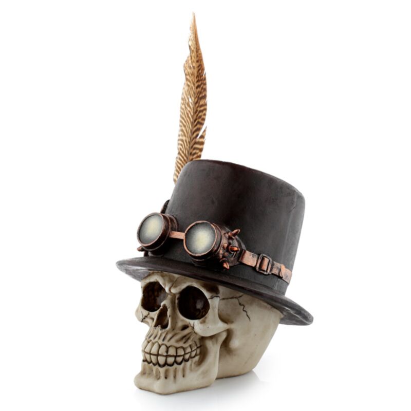 Wohnaccessoire mit Totenkopf im Steam-Punk-Stil und Zylinderfeder