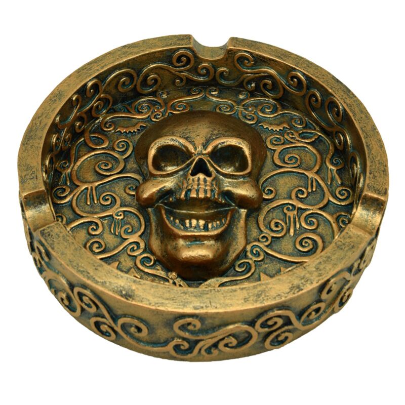Totenkopf-Aschenbecher mit gebürstetem Metallic-Goldeffekt