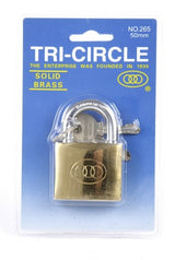 Tri -Circle Padlock 50mm -Messing, 3 Tasten, 50 -mm -Halterung, goldfarben