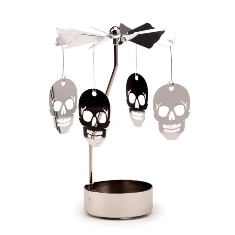 Rotierendes Teelichthalter-Karussell mit Totenkopf-Motiv