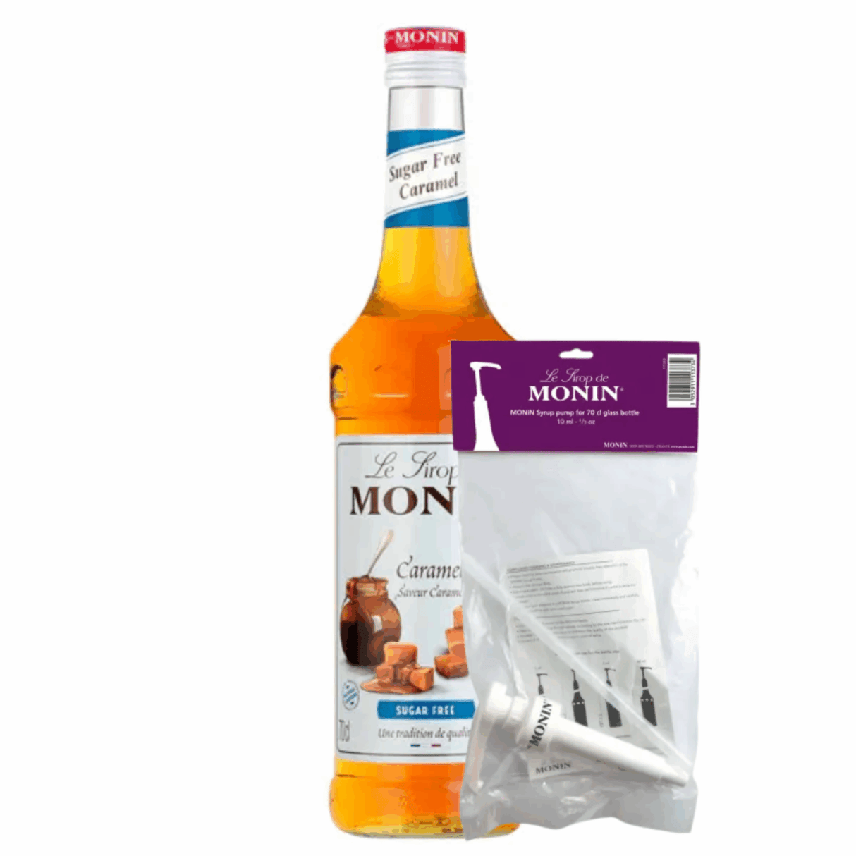 Monin Sirup Karamell zuckerfrei (70 cl) + Siruppumpe (10 ml)