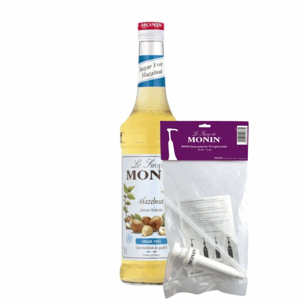 Monin Sirup Haselnuss ohne Zucker (70 cl) + Siruppumpe (10 ml)