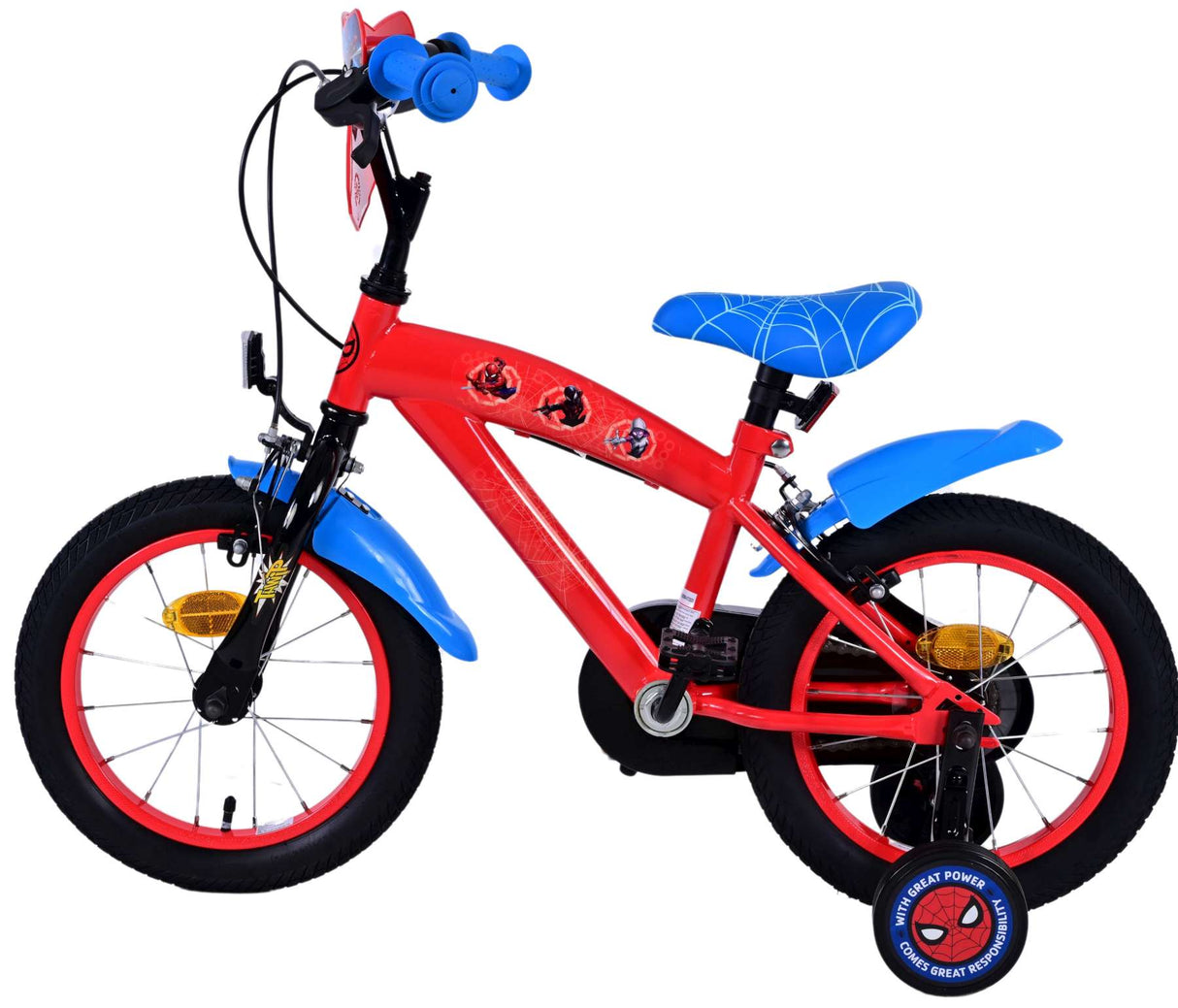 Spiderman ultimate spider-man kinderfiets jongens 14 inch blauw rood twee handremmen