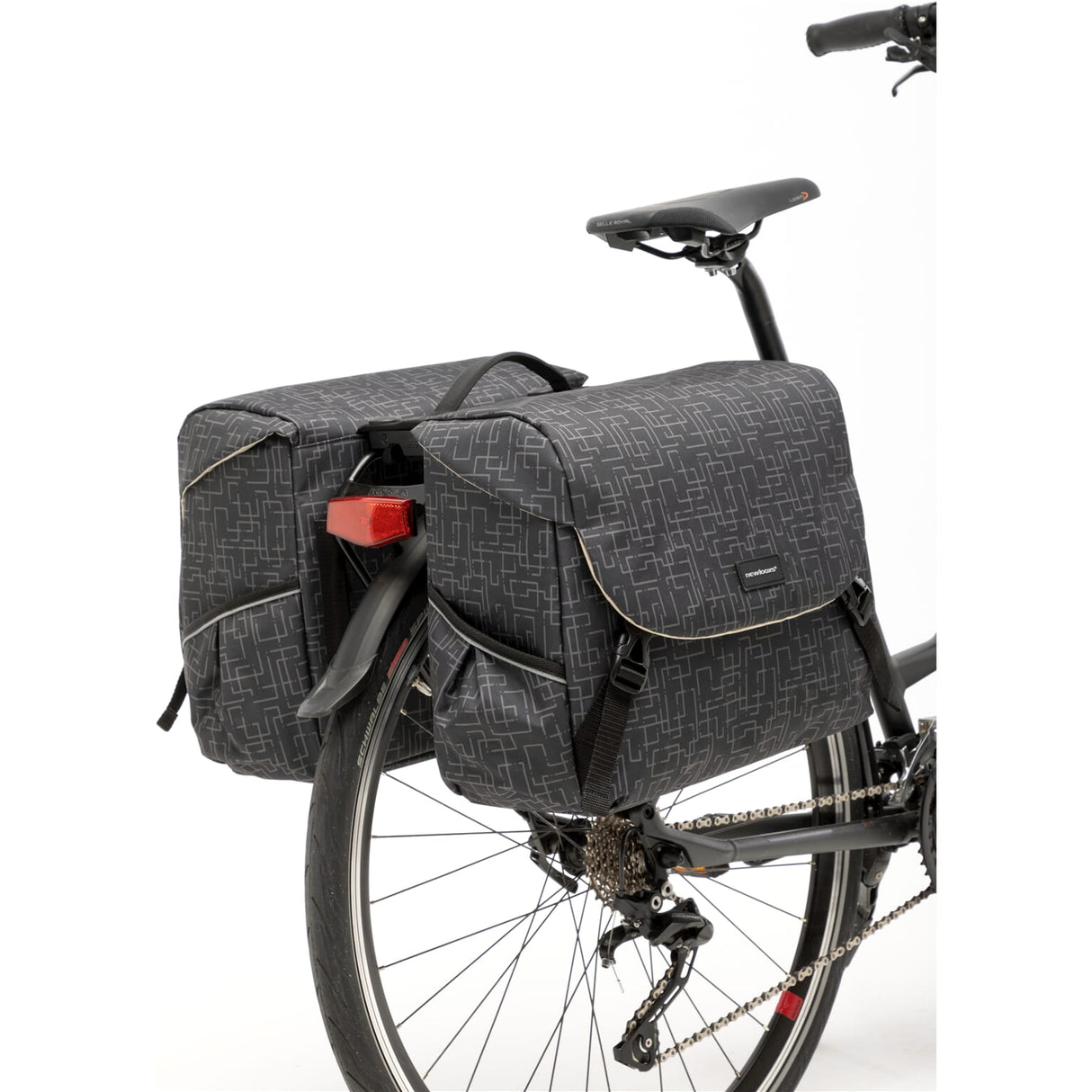 Borsa per biciclette a doppia bicicletta Mondi Joy - Acqua - Polyester Repeller - Sistema a scaffale - 37x16x32cm - noce ivy