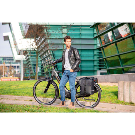 Neues Looxs -Fahrradbeutel Odense - Doppel, Schwarz, Wasserrepellent, Reflexion, geeignet für Elektrofahrräder