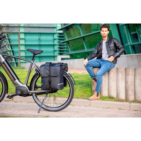 Neues Looxs -Fahrradbeutel Odense - Doppel, Schwarz, Wasserrepellent, Reflexion, geeignet für Elektrofahrräder