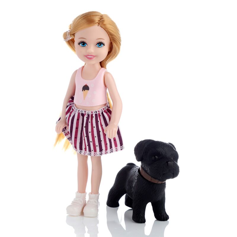 Sally-Anziehpuppe mit Hundezubehör