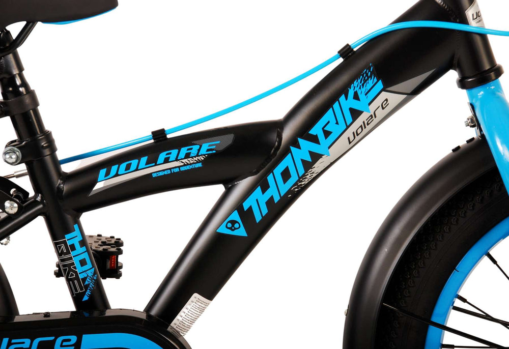 Volare Thombike Kinderfahrrad – Jungen – 16 Zoll – Schwarz Blau – Zwei Handbremsen