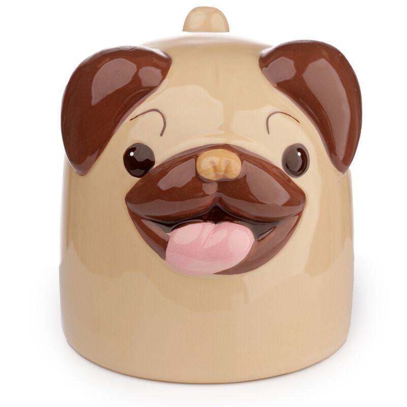 Mops auf dem Kopf stehende Keramiktasse