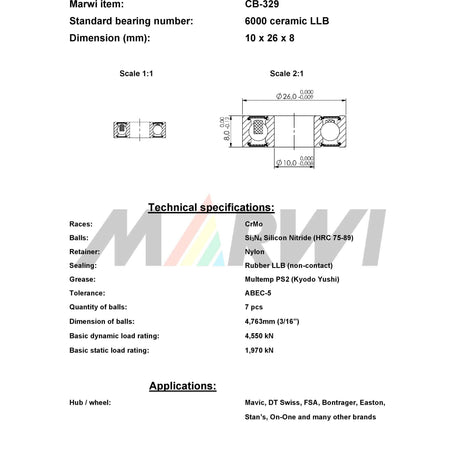 Union Kugellager CB-329 6000 LLB 10x26x8 Keramik