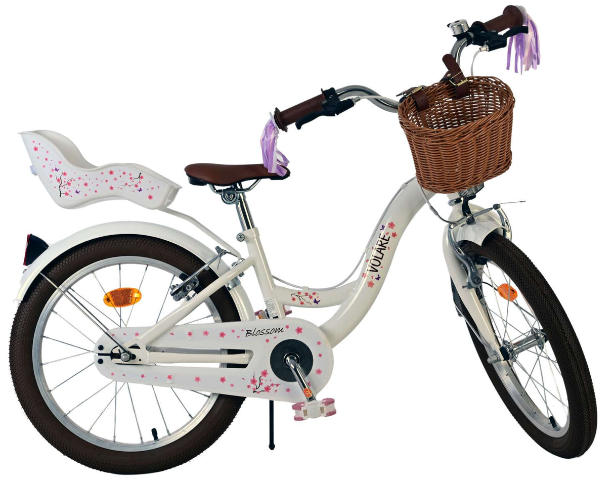 Volare Blossom Kinderfahrrad – Mädchen – 18 Zoll – weiß – zwei Handbremsen