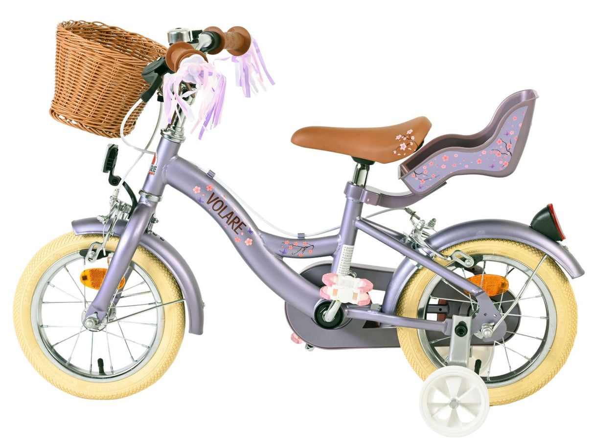 Volare Blossom Kinderfahrrad – Mädchen – 12 Zoll – Lila – zwei Handbremsen