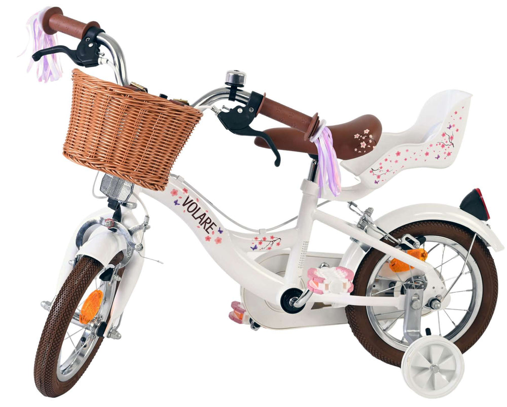 Volare Blossom Kinderfahrrad – Mädchen – 12 Zoll – weiß – zwei Handbremsen
