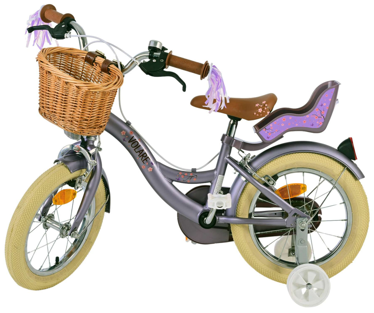 Volare Blossom Kinderfahrrad – Mädchen – 14 Zoll – Lila – zwei Handbremsen