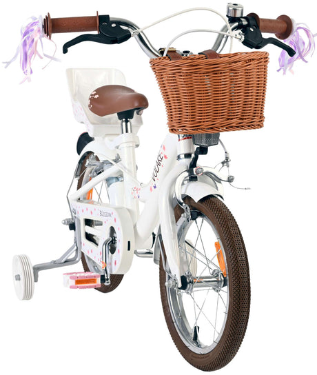 Volare Blossom Kinderfahrrad – Mädchen – 14 Zoll – weiß – zwei Handbremsen