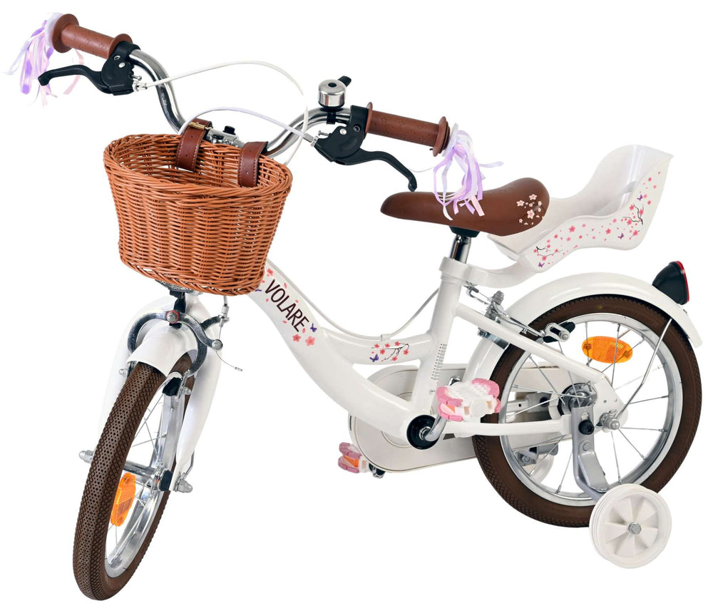 Volare Blossom Kinderfahrrad – Mädchen – 14 Zoll – weiß – zwei Handbremsen