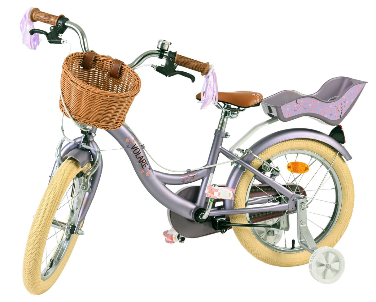 Volare Blossom Kinderfahrrad – Mädchen – 16 Zoll – Lila – zwei Handbremsen